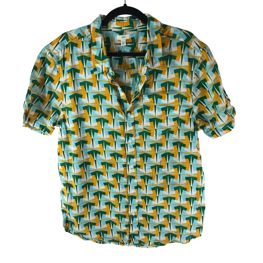 Dip Mens Button Down Shirt Geometric Print Cotton Colorful Green Orange Blue M